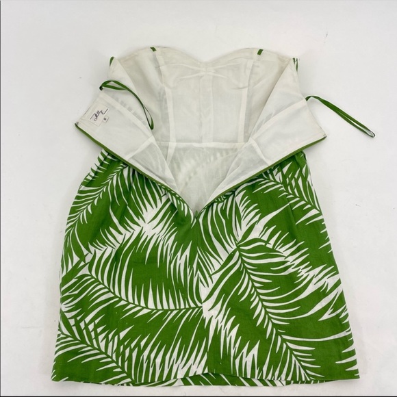 SOLD Milly of New York Linen Strapless Dress Size 8 Green & White Palm - Picture 11 of 14